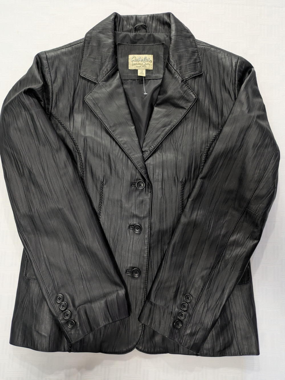 Cabela's Black Genuine Leather Textured Whipstitch Blazer Jacket Sz M, NWOT - Picture 2 of 10